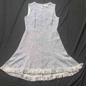 MM Lafleur Textured Blue Midi Dress with Fringe